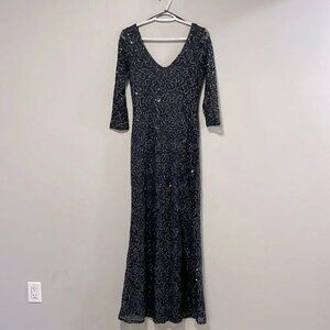 MARINA Black and Silver Maxi Dress